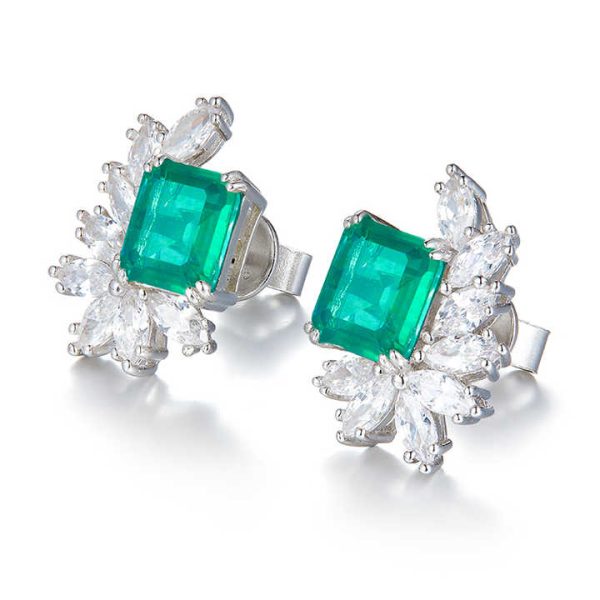 Luxury Elegant Petal Stud Earrings Fashion Sterling Silver Earrings Lady Blue Cubic Zirconia Unique Earrings Fine Jewelry