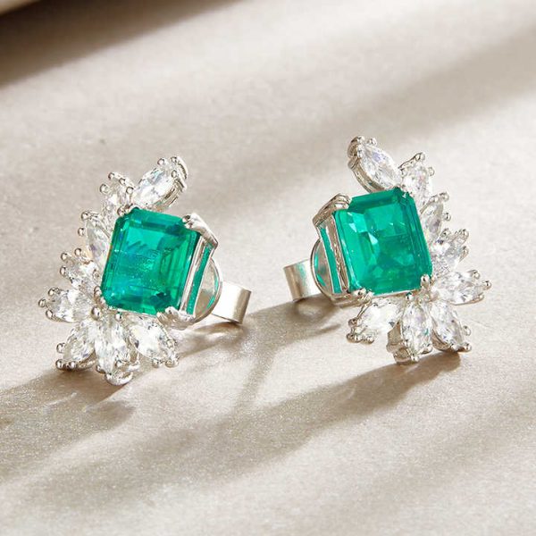 Luxury Elegant Petal Stud Earrings Fashion Sterling Silver Earrings Lady Blue Cubic Zirconia Unique Earrings Fine Jewelry