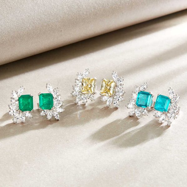 Luxury Elegant Petal Stud Earrings Fashion Sterling Silver Earrings Lady Blue Cubic Zirconia Unique Earrings Fine Jewelry