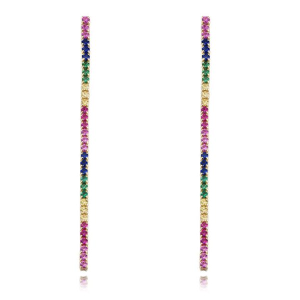 18K Gold 925 Sterling Silver Zircon Colorful Long Rainbow Tennis Drop Dubai Earrings for Party