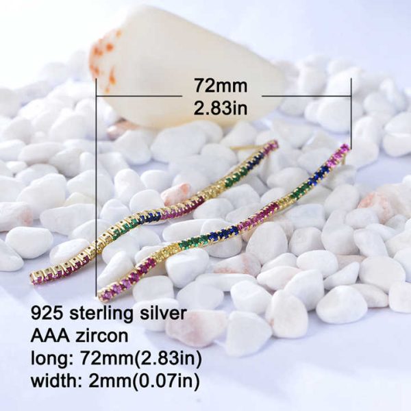 18K Gold 925 Sterling Silver Zircon Colorful Long Rainbow Tennis Drop Dubai Earrings for Party