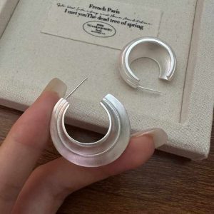 Korean Style Heavy Industry Matte Finish S925 Sterling Silver Fine Stud Earrings