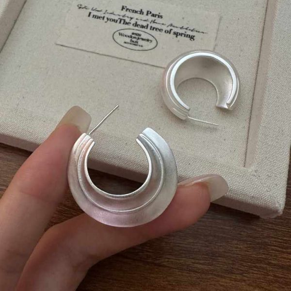 Korean Style Heavy Industry Matte Finish S925 Sterling Silver Fine Stud Earrings