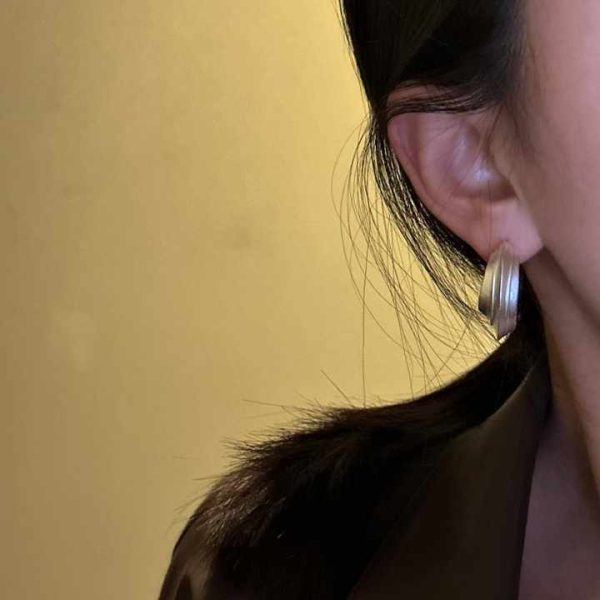 Korean Style Heavy Industry Matte Finish S925 Sterling Silver Fine Stud Earrings