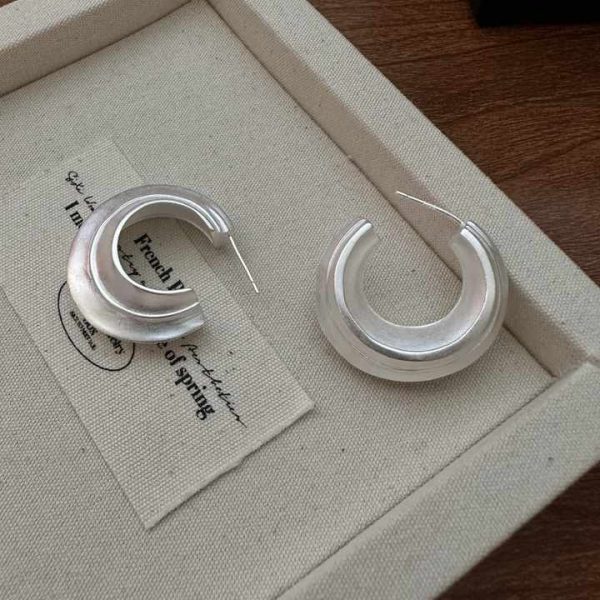 Korean Style Heavy Industry Matte Finish S925 Sterling Silver Fine Stud Earrings
