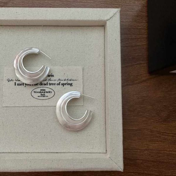 Korean Style Heavy Industry Matte Finish S925 Sterling Silver Fine Stud Earrings
