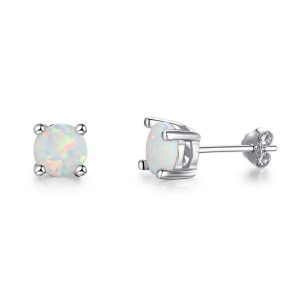 Classic Minimalism Design square Cube Shaped 6mm Opal Jewelry 925 Sterling Silver Stud Earrings