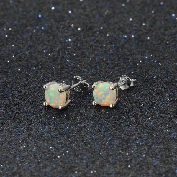 Classic Minimalism Design square Cube Shaped 6mm Opal Jewelry 925 Sterling Silver Stud Earrings