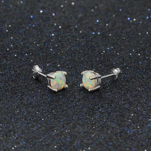 Classic Minimalism Design square Cube Shaped 6mm Opal Jewelry 925 Sterling Silver Stud Earrings