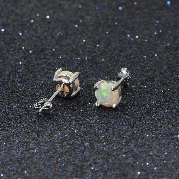 Classic Minimalism Design square Cube Shaped 6mm Opal Jewelry 925 Sterling Silver Stud Earrings