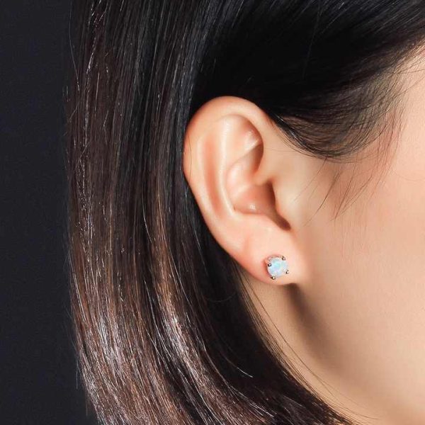 Classic Minimalism Design square Cube Shaped 6mm Opal Jewelry 925 Sterling Silver Stud Earrings
