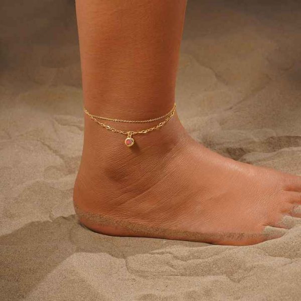 Non Tarnish Custom Personal Touch Featuring Shiny Layered Chains Birthstone Anklet Women Fashion Jewelry Alloy Anklet