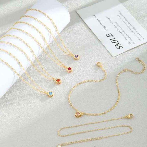 Non Tarnish Custom Personal Touch Featuring Shiny Layered Chains Birthstone Anklet Women Fashion Jewelry Alloy Anklet