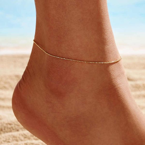SA80 1.0mm Gold Ball Bead Chain Sterling Silver 925 Anklets for Women Fashion Foot Chain Anklet Bracelet Adjustable