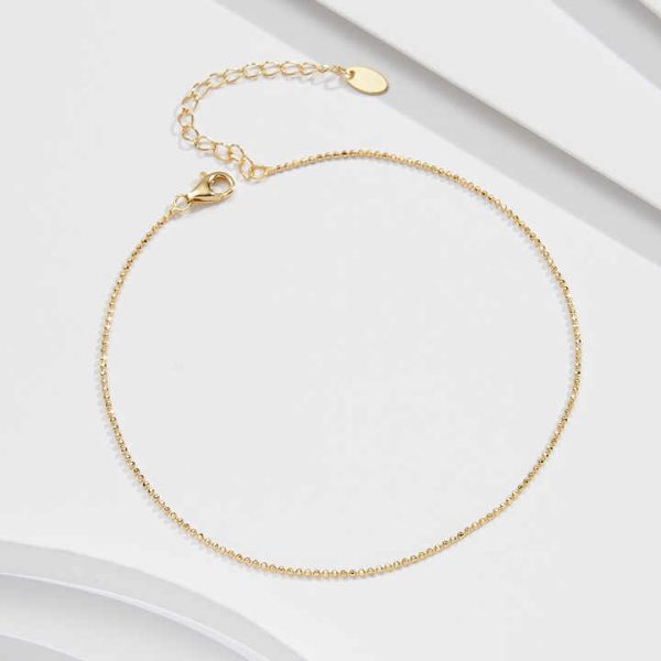 SA80 1.0mm Gold Ball Bead Chain Sterling Silver 925 Anklets for Women Fashion Foot Chain Anklet Bracelet Adjustable