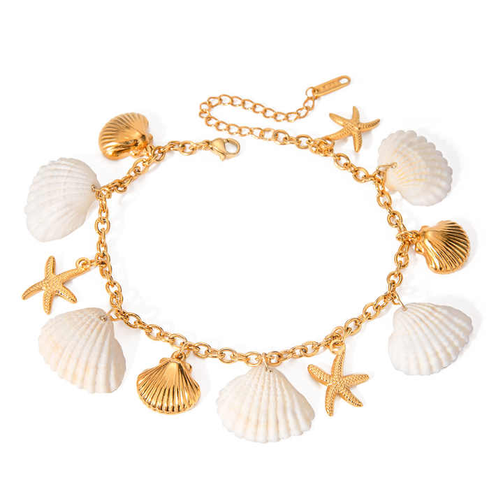 Luxury 18K Gold Plated Fine Anklet Women's Stainless Steel Starfish Shell Jewelry