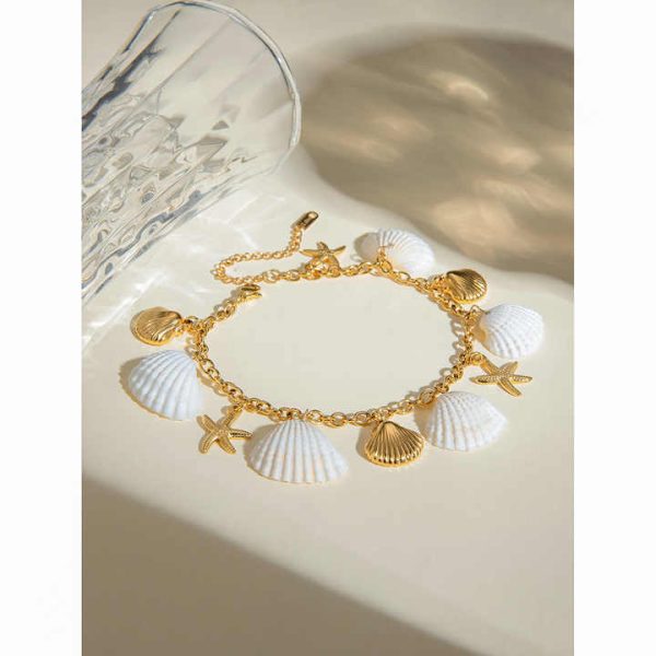 Luxury 18K Gold Plated Fine Anklet Women's Stainless Steel Starfish Shell Jewelry
