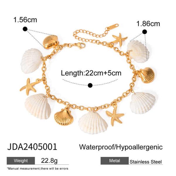 Luxury 18K Gold Plated Fine Anklet Women's Stainless Steel Starfish Shell Jewelry