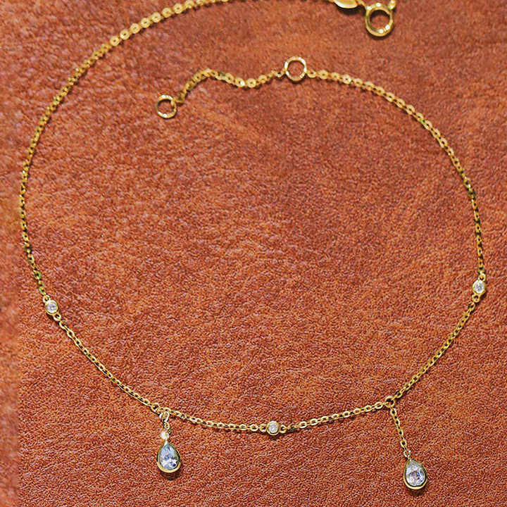Luxury Fashion AU750 Pure 18K Gold Pawnable Aquamarine Charms Chain Women Ladies Anklet Fine Jewelry