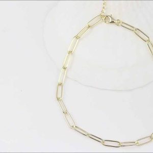 Trendy 925 Sterling Silver Paperclip Chain Ankle Bracelet for Women Adjustable Gold Plated Waterproof Anklet