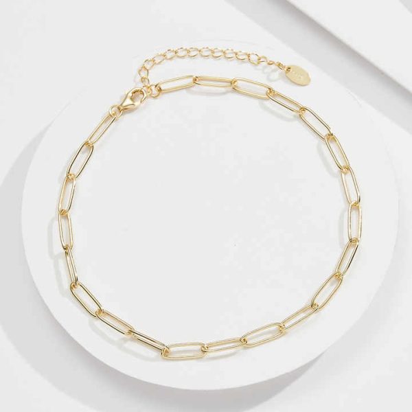 SA82 Wholesale Custom Paperclip Chain Ankle Bracelet for Women 925 Silver Pin Shape Waterproof Anklet Gold Adjustable