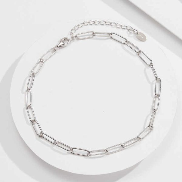 SA82 Wholesale Custom Paperclip Chain Ankle Bracelet for Women 925 Silver Pin Shape Waterproof Anklet Gold Adjustable