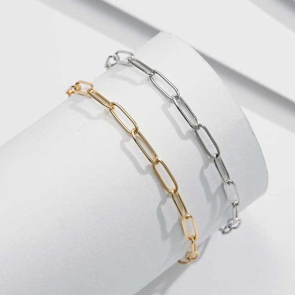 SA82 Wholesale Custom Paperclip Chain Ankle Bracelet for Women 925 Silver Pin Shape Waterproof Anklet Gold Adjustable