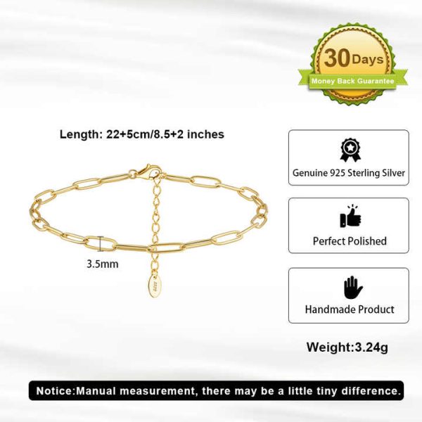 SA82 Wholesale Custom Paperclip Chain Ankle Bracelet for Women 925 Silver Pin Shape Waterproof Anklet Gold Adjustable