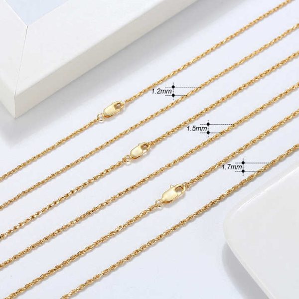 Fine Hot Sale 925 Sterling Silver 1.5mm 2mm 2.8mm 3.8mm Diamond Cut Rope Chain 18k Gold Plated Men Women Necklace