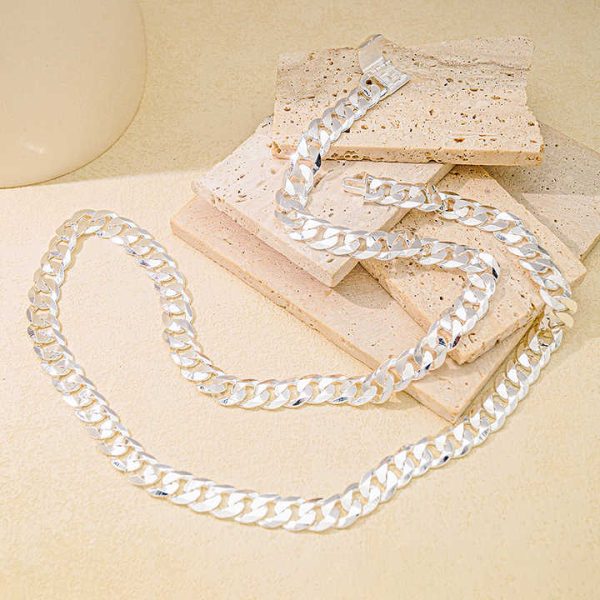Fashion Fine 925 Silver Jewelry Men 9mm Curb Cuban Chain Necklace Jewelry 18 K Gold Plated for Male Necklace Men Jewelry