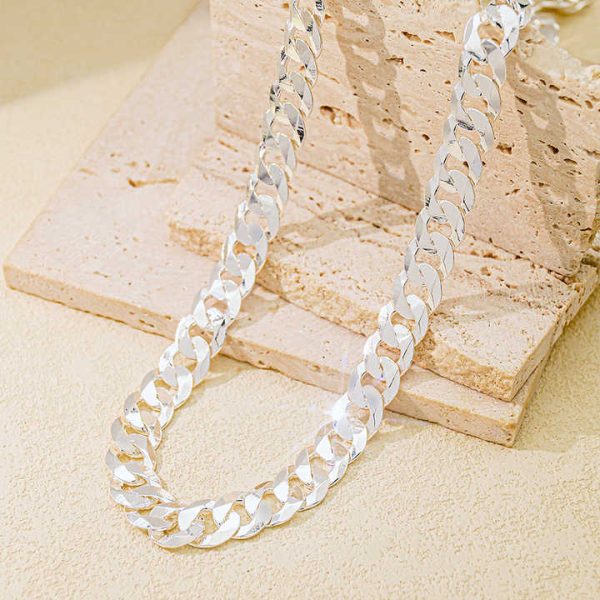 Fashion Fine 925 Silver Jewelry Men 9mm Curb Cuban Chain Necklace Jewelry 18 K Gold Plated for Male Necklace Men Jewelry