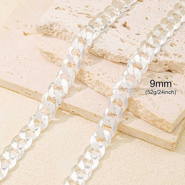 Fashion Fine 925 Silver Jewelry Men 9mm Curb Cuban Chain Necklace Jewelry 18 K Gold Plated for Male Necklace Men Jewelry