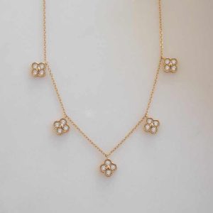 Fine Gold Plated Four Leaf Clover Shaped Dainty Pendant Necklace Women Natural Sterling Silver Gold Plated Jewelry for Women