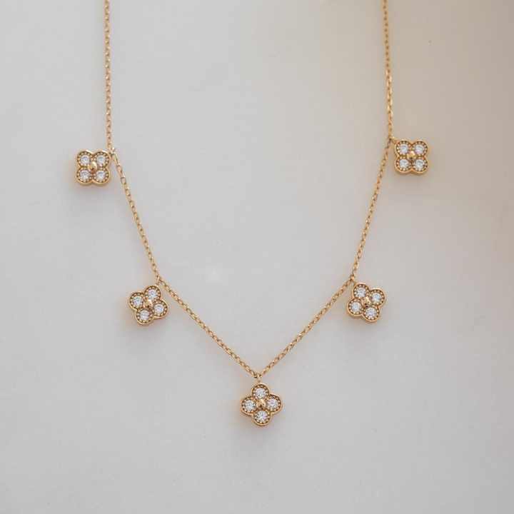Fine Gold Plated Four Leaf Clover Shaped Dainty Pendant Necklace Women Natural Sterling Silver Gold Plated Jewelry for Women