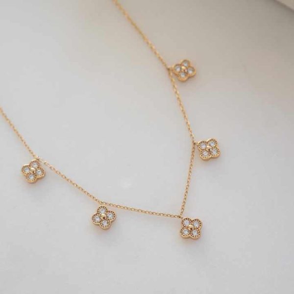 Fine Gold Plated Four Leaf Clover Shaped Dainty Pendant Necklace Women Natural Sterling Silver Gold Plated Jewelry for Women