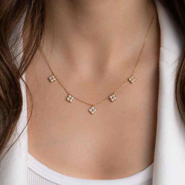 Fine Gold Plated Four Leaf Clover Shaped Dainty Pendant Necklace Women Natural Sterling Silver Gold Plated Jewelry for Women
