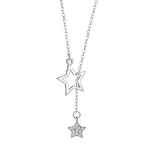 Trendy Star Pendant Necklace 925 Sterling Silver with Cubic Zirconia Chain Jewelry Gift for Women