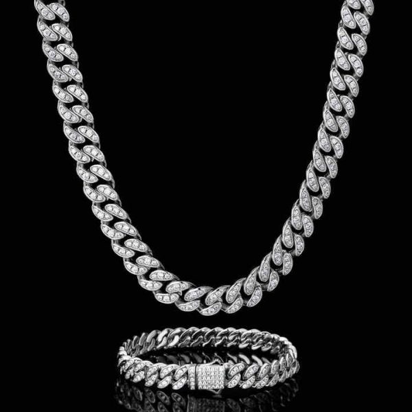 8mm Hip Hop Iced Out Cuban Choker Necklace White Gold Plated 5A Cubic Zirconia Prong Setting Diamond Women MEN Cuban Link Chain