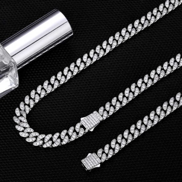 8mm Hip Hop Iced Out Cuban Choker Necklace White Gold Plated 5A Cubic Zirconia Prong Setting Diamond Women MEN Cuban Link Chain