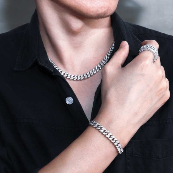 8mm Hip Hop Iced Out Cuban Choker Necklace White Gold Plated 5A Cubic Zirconia Prong Setting Diamond Women MEN Cuban Link Chain