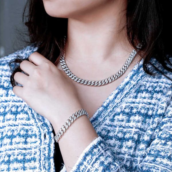 8mm Hip Hop Iced Out Cuban Choker Necklace White Gold Plated 5A Cubic Zirconia Prong Setting Diamond Women MEN Cuban Link Chain