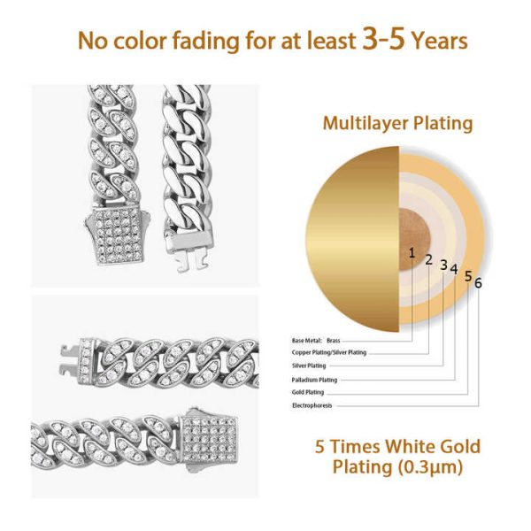 8mm Hip Hop Iced Out Cuban Choker Necklace White Gold Plated 5A Cubic Zirconia Prong Setting Diamond Women MEN Cuban Link Chain