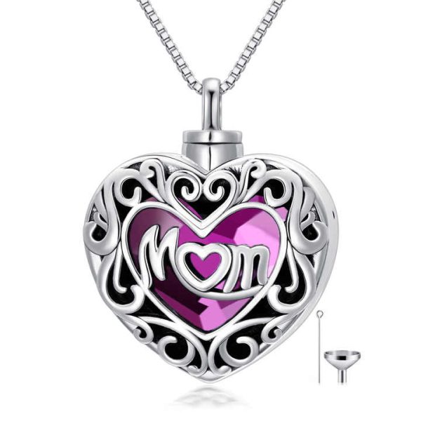 Fine Jewelry 925 Sterling Silver Purple Crystal Heart Love Urn Necklace for Mom