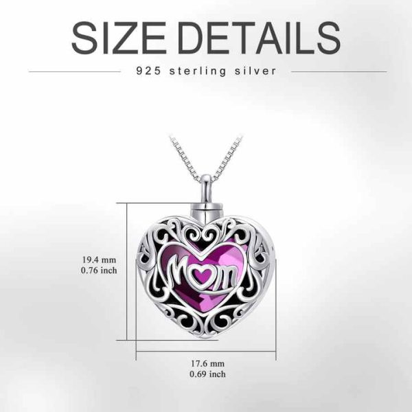 Fine Jewelry 925 Sterling Silver Purple Crystal Heart Love Urn Necklace for Mom