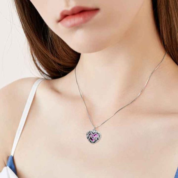 Fine Jewelry 925 Sterling Silver Purple Crystal Heart Love Urn Necklace for Mom