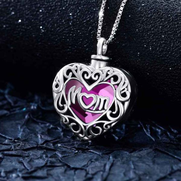 Fine Jewelry 925 Sterling Silver Purple Crystal Heart Love Urn Necklace for Mom