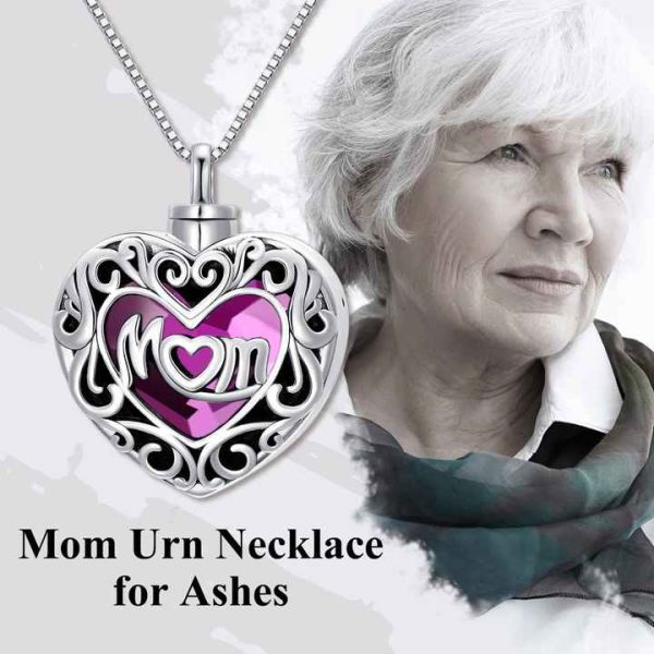 Fine Jewelry 925 Sterling Silver Purple Crystal Heart Love Urn Necklace for Mom