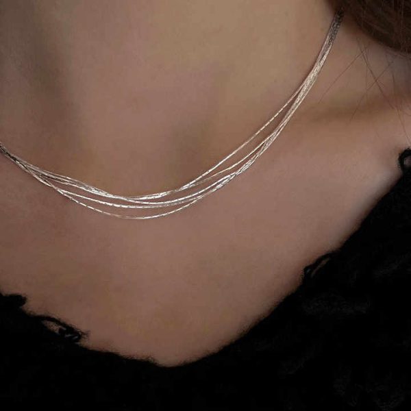 Korean Style Multi-layers Charm Necklace Gift Silver S925 Sterling Jewelry 5 Layered Tassel Shiny Necklace Women