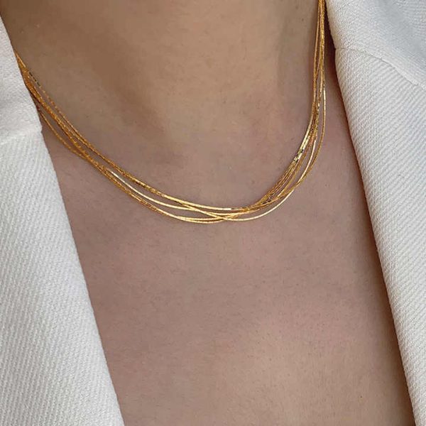 Korean Style Multi-layers Charm Necklace Gift Silver S925 Sterling Jewelry 5 Layered Tassel Shiny Necklace Women