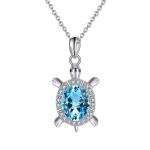 925 Sterling Silver Turtle Crystal Pendant Necklace with Zirconia - Trendy Unisex Jewelry for Anniversary Engagement Gifts